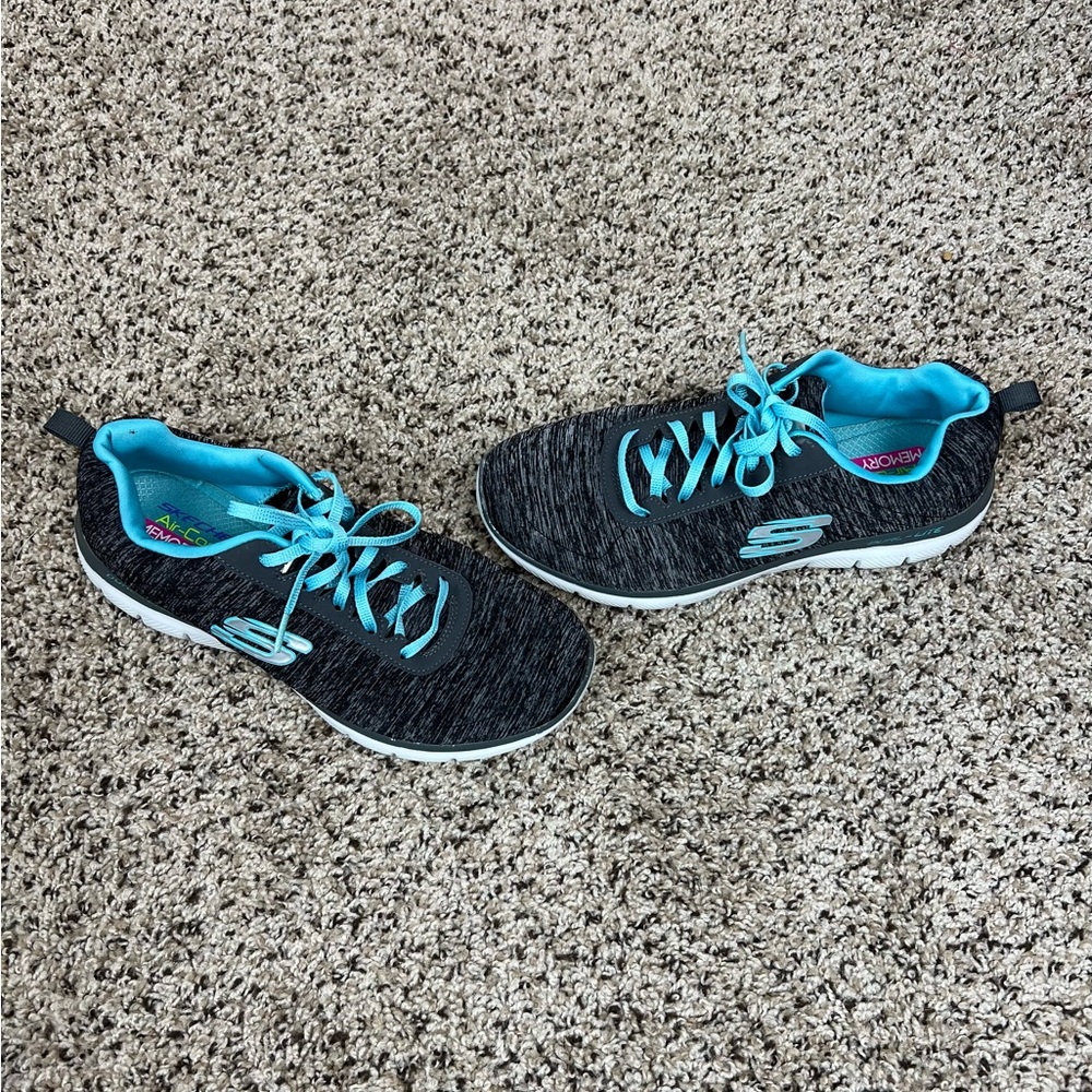 Skechers Black and Blue Sneakers with Mesh Upper